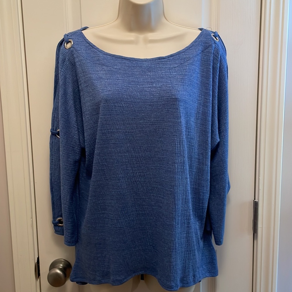 Blue Women's Boatneck Grommet Sleeve Top